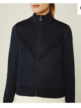 Tory Burch Sport Ruffle Track Jacket Navy S/P Tech Performance Zip Golf Tennis